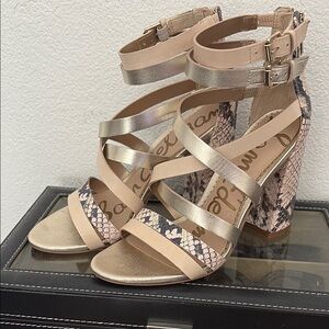 Sam Edelman Gold and Tan Strappy Sandals